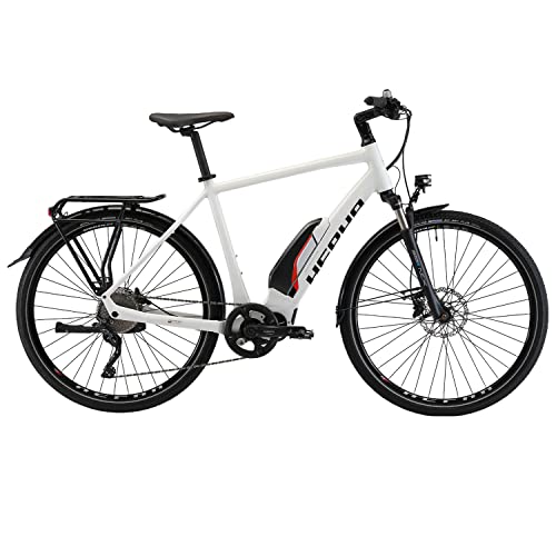 Bicicleta eléctrica HEPHA Trekking 5.0 para hombre, 70 Nm, motor central Shimano E8000, Pedelec 504 Wh, batería desmontable, 10 velocidades, 28 pulgadas (blanco, RH 52 cm)