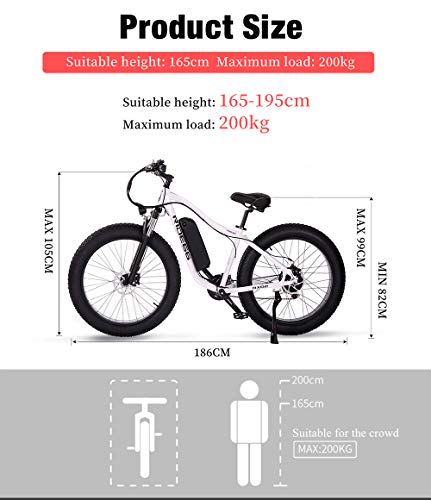 Bicicleta Electrica MTB 26 Pulgadas de citybike y Montaña E-Bike Batería de Litio Extraíble para Adulto Hombre Mujer (Blanco)
