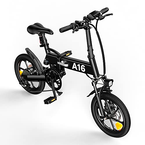 Bicicleta eléctrica Plegable ADO A16, Bicicleta eléctrica para Ciudad de 250 W, con Batería Extraíble de 36 V / 7,8 Ah, Caja de Cambios Shimano de 7 Velocidades, Velocidad Máxima de 25 km/h