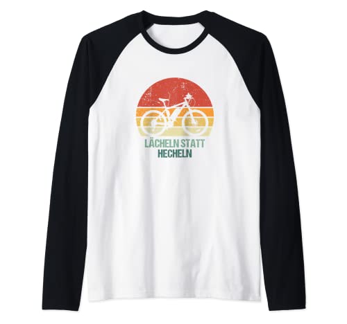 Bicicleta eléctrica retro con diseño de sonrisa en lugar de acariciar. Camiseta Manga Raglan