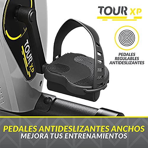 Bicicleta Estática Tour XP de Bluefin Fitness / Fitness en Casa / Estructura de Acero / Plegable / 8 Niveles de Resistencia / Sensores de Ritmo Cardiaco / App Kinomap / 5 Años de Garantía / LCD