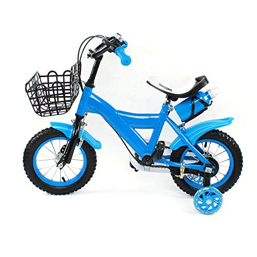 Bicicleta infantil de 12 pulgadas para niños y niñas, unisex, altura ajustable, con cesta extraíble para 2 – 4 años de edad (azul)