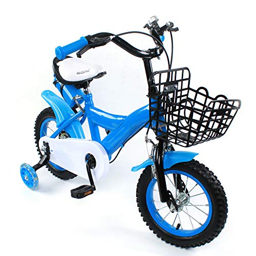 Bicicleta infantil de 12 pulgadas para niños y niñas, unisex, altura ajustable, con cesta extraíble para 2 – 4 años de edad (azul)