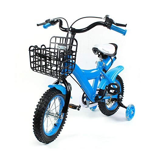 Bicicleta infantil de 12 pulgadas para niños y niñas, unisex, altura ajustable, con cesta extraíble para 2 – 4 años de edad (azul)