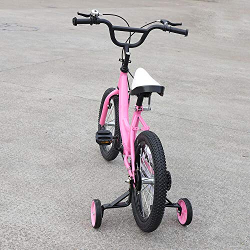 Bicicleta infantil de 16 pulgadas con ruedines, para niñas, para principiantes, color rosa