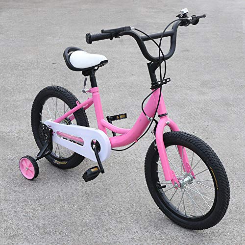 Bicicleta infantil de 16 pulgadas con ruedines, para niñas, para principiantes, color rosa