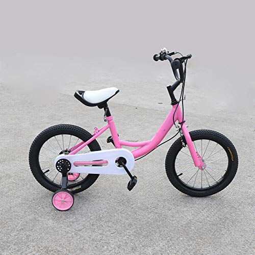 Bicicleta infantil universal de 16 pulgadas, color rosa, con rueda auxiliar, para niñas, con tecnología de doble freno y neumáticos amortiguadores, altura regulable, para principiantes