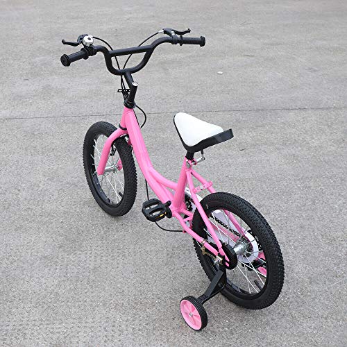 Bicicleta infantil universal de 16 pulgadas, color rosa, con rueda auxiliar, para niñas, con tecnología de doble freno y neumáticos amortiguadores, altura regulable, para principiantes