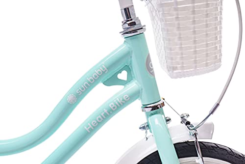 campana Bicicleta para niña de 12/14/16 pulgadas barra de empuje Heart Bike Mint, 16 pulgadas ruedas adicionales