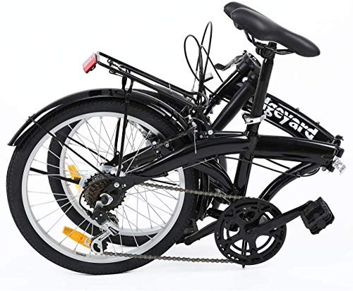 Bicicleta plegable de 20 pulgadas con 7 marchas, con luz LED de batería y soporte trasero, color negro