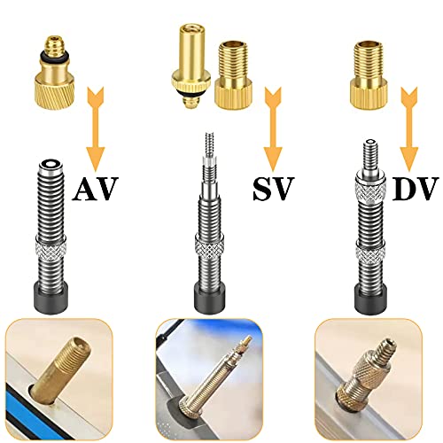 Bicicleta Válvula Adaptador, 32pcs Adaptador de Bomba de Bici con Bomba de Bola, Sin Fugas de Aire, Cobre Puro Compresor(DV/AV/SV) para Montaña Carretera Bici Bola