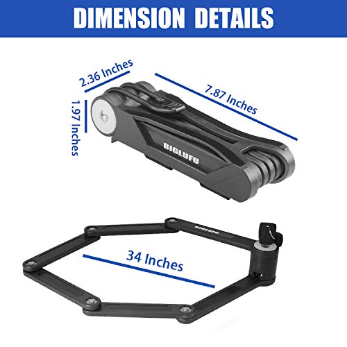 BIGLUFU Candado plegable para bicicleta Candado de bicicleta Antirrobo Plegable, 86 cm de Largo Cerradura de Bicicleta de Montaña Carreras 6 Articulaciones (Bloqueo con 4 llaves)