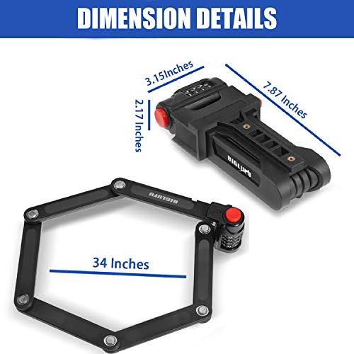 BIGLUFU Candado plegable para bicicleta Candado de bicicleta Antirrobo Plegable, 86 cm de Largo Cerradura de Bicicleta de Montaña Carreras 6 Articulaciones (Cierre de combinación)