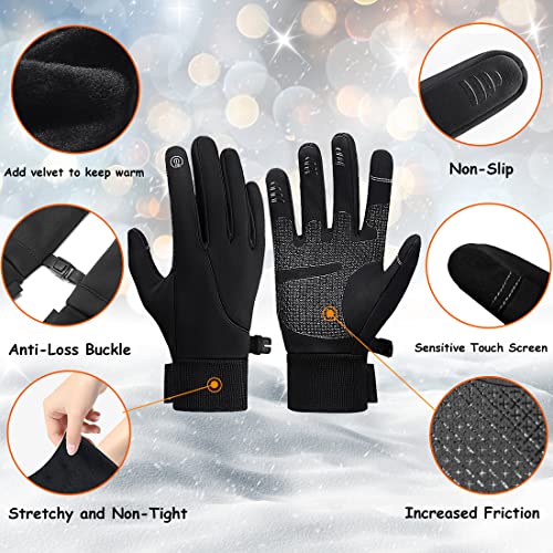 Bigmeda Guantes de Invierno Guantes de Ciclismo Guantes de Pantalla Táctil Antideslizantes a Prueba Guantes Calientes de Viento para MTB Correr Hombres/Mujeres (Negro, L)