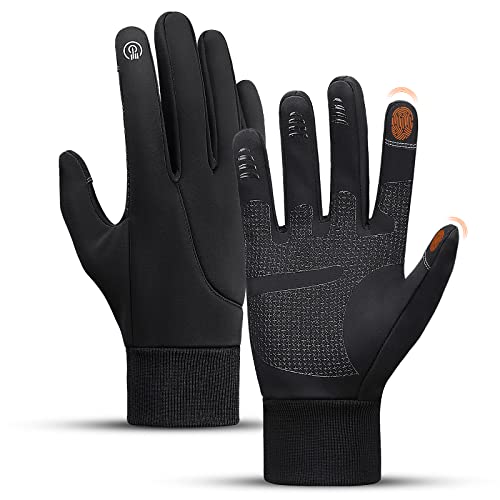 Bigmeda Guantes de Invierno Guantes de Ciclismo Guantes de Pantalla Táctil Antideslizantes a Prueba Guantes Calientes de Viento para MTB Correr Hombres/Mujeres (Negro, L)