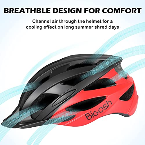 BiGosh Casco Bicicleta Adulto, Ajustable Casco Bicicleta con CE/EN 1708/CPSC Certificado Carretera Ultraligero Casco Ciclismo Montaña Casco con Visera y Candado de Bicicleta para Hombre Mujer 57-61CM