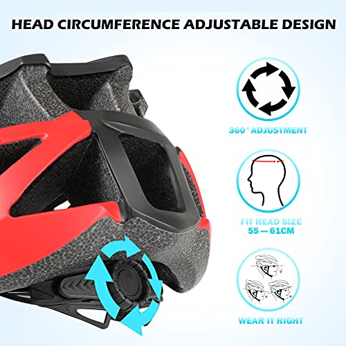 BiGosh Casco Bicicleta Adulto, Ajustable Casco Bicicleta con CE/EN 1708/CPSC Certificado Carretera Ultraligero Casco Ciclismo Montaña Casco con Visera y Candado de Bicicleta para Hombre Mujer 57-61CM