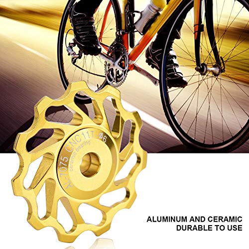 Bike Derailleur Polea Aleación De Aluminio Cerámica Jockey Rueda Ciclismo Guía Trasera para 4/5/6 mm Rueda De Guía(11T-Oro)