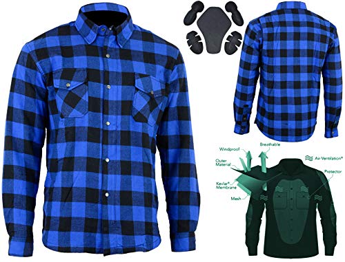 Bikers Gear Australia - Camisa protectora de franela para motocicleta con forro de aramida multicolor Azul y negro. xx-large