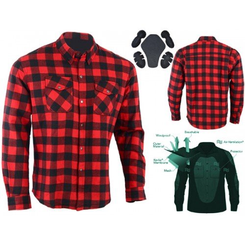 Bikers Gear Australia - Camisa protectora de franela para motocicleta con forro de aramida multicolor Rojo/Negro large