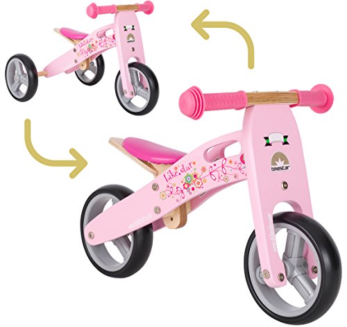 BIKESTAR 2 in 1 Bicicleta sin Pedales Madera para niños y niñas Bici Ajustable 7 Pulgadas | Bicicleta y Triciclo Mini a Partir de 1-1,5 años | 7" Edición Sport Rosa