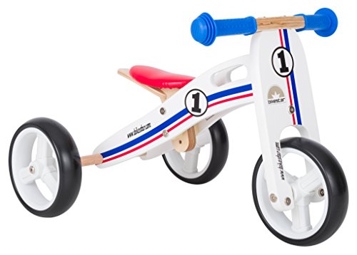 BIKESTAR 2 in 1 Bicicleta sin Pedales Madera para niños y niñas Bici Ajustable 7 Pulgadas | Bicicleta y Triciclo Mini a Partir de 1-1,5 años | 7" Edición Sport Blanco