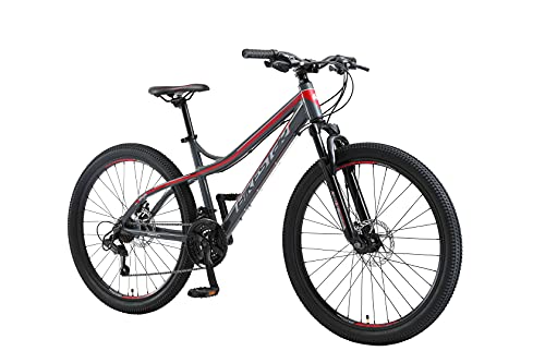 BIKESTAR Bicicleta de montaña Hardtail de Aluminio, 21 Marchas Shimano 26" Pulgadas | Mountainbike con Frenos de Disco Cuadro 16" MTB | Gris Rojo