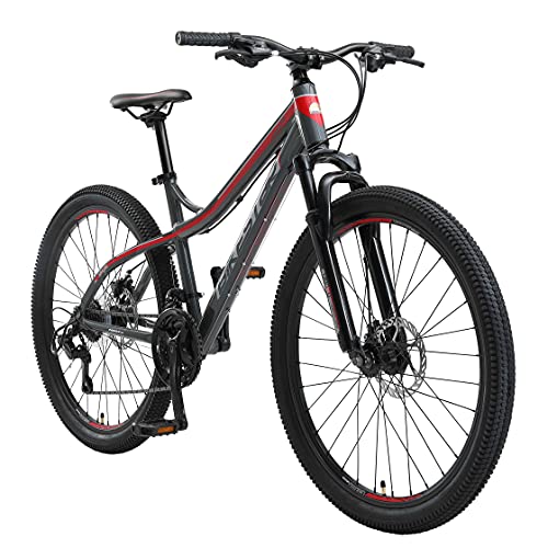 BIKESTAR Bicicleta de montaña Hardtail de Aluminio, 21 Marchas Shimano 26" Pulgadas | Mountainbike con Frenos de Disco Cuadro 16" MTB | Gris Rojo