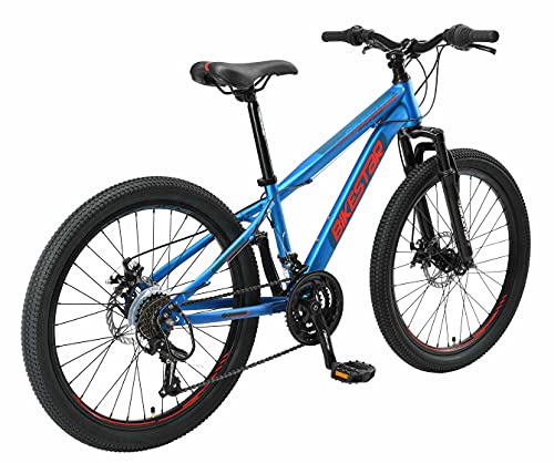 BIKESTAR Bicicleta de montaña Juvenil 24 Pulgadas de 8 años | Bici niños Cambio Shimano de 21 velocidades, Freno de Disco, Horquilla de suspensión | Azul