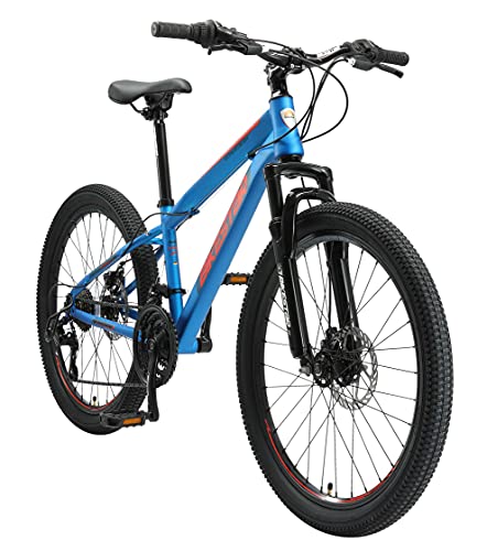 BIKESTAR Bicicleta de montaña Juvenil 24 Pulgadas de 8 años | Bici niños Cambio Shimano de 21 velocidades, Freno de Disco, Horquilla de suspensión | Azul