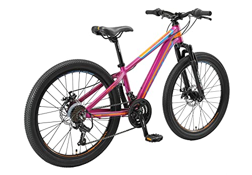 BIKESTAR Bicicleta de montaña Juvenil de Aluminio 24 Pulgadas de 10 a 13 años | Bici niños Cambio Shimano de 21 velocidades, Freno de Disco, Horquilla de suspensión | Berry