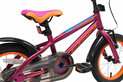 BIKESTAR Bicicleta Infantil para niños y niñas a Partir de 4 años | Bici de montaña 14 Pulgadas con Frenos | 14" Edición Mountainbike Berry Naranja