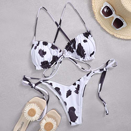 Bikini Traje baño Micro Bikini Set Mini Bikini Thong Swimsuits para Mujer Traje de baño Brasil Ropa SWMWEE Trajes de baño Impresión de Vaca Bikini Natación Bikini Trajes de baño Trajes de baño Trajes