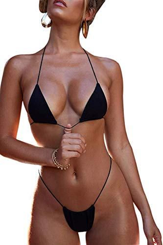 Bikinis Brasileños Sexy Micro Traje De Baño con Color Sólido de Dos Piezas Bikini de Triángulo Tanga para Mujer