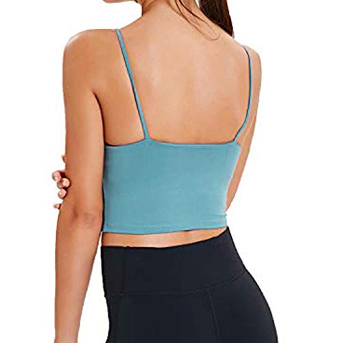 Binggong Camiseta corta para mujer con acolchado en el pecho, cuello en U, chaleco corto estrecho, minisujetador cómodo, sujetador elástico deportivo para yoga y entrenamiento de fitness, azul, L