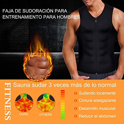 Bingrong Chaleco Sauna Hombre Fajas Reductoras Adelgazantes Hombres Compresion de Neopreno Chaleco para Adelgazante Sudoración con Cremallera para Deporte Fitness