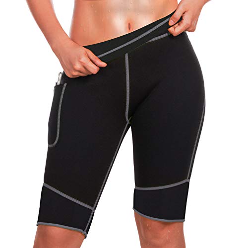 Bingrong Pantalones para Adelgazar Mujer Pantalón de Sudoración Adelgazar Pantalones Cortos de Neopreno térmicos para Ejercicio para Pérdida de Peso Deportivo (Negro, Large)