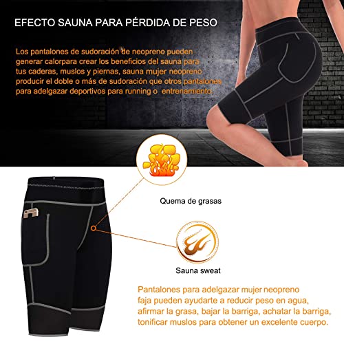 Bingrong Pantalones para Adelgazar Mujer Pantalón de Sudoración Adelgazar Pantalones Cortos de Neopreno térmicos para Ejercicio para Pérdida de Peso Deportivo (Negro, Large)