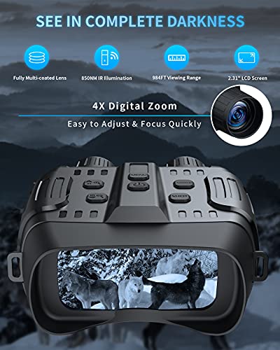 Binoculares Visión Nocturna, Prismáticos de Infrarrojos Digital con 2,31" LCD TFT para la Caza, Cámara con Visores para Tomar Fotos y Videos HD con Tarjeta de Memoria de 32G…