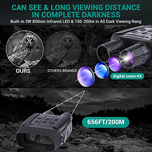 Binoculares Visión Nocturna, Prismáticos gafas Infrarrojos Digital Visión Nocturna con 2,31" LCD TFT para la Caza, Cámara fotográfica HD de 1280x960p Grabadora de video con Tarjeta de Memoria de 32G