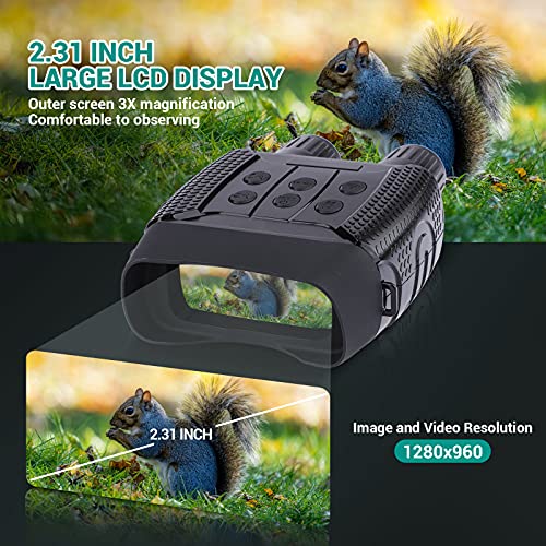 Binoculares Visión Nocturna, Prismáticos gafas Infrarrojos Digital Visión Nocturna con 2,31" LCD TFT para la Caza, Cámara fotográfica HD de 1280x960p Grabadora de video con Tarjeta de Memoria de 32G