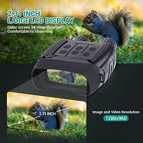 Binoculares Visión Nocturna, Prismáticos gafas Infrarrojos Digital Visión Nocturna con 2,31" LCD TFT para la Caza, Cámara fotográfica HD de 1280x960p Grabadora de video con Tarjeta de Memoria de 32G