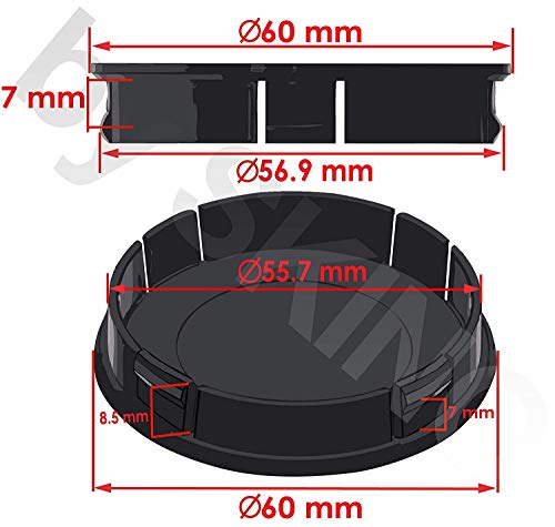 Biomar Labs® 4 x 60mm Tapas de Rueda de Centro Tapacubos Centrales ABS Universal Negro para Coche CU 0