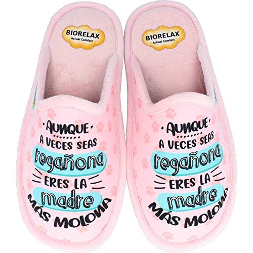 BioRelax - Zapatillas Mujer Eres la Madre más molona - Rosa, 39