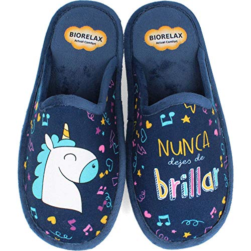 BioRelax - Zapatillas Mujer Unicornio Marino - Azul, 37