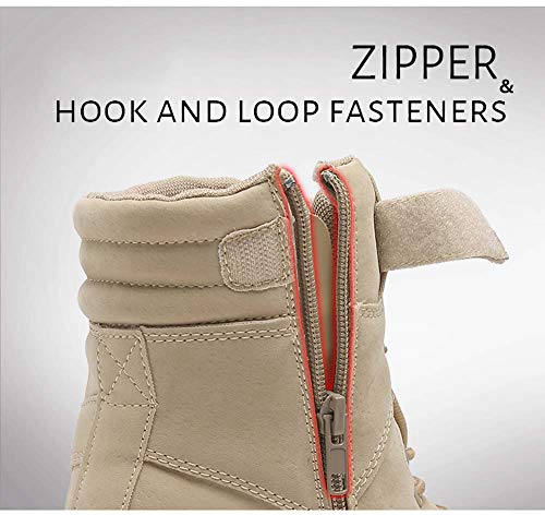 Bititger - Botas de desierto militares de piel, impermeables, con cremallera, botas tácticas y de combate para hombre, para patrullas, de seguridad, para policías, color Beige, talla 40 2/3 EU