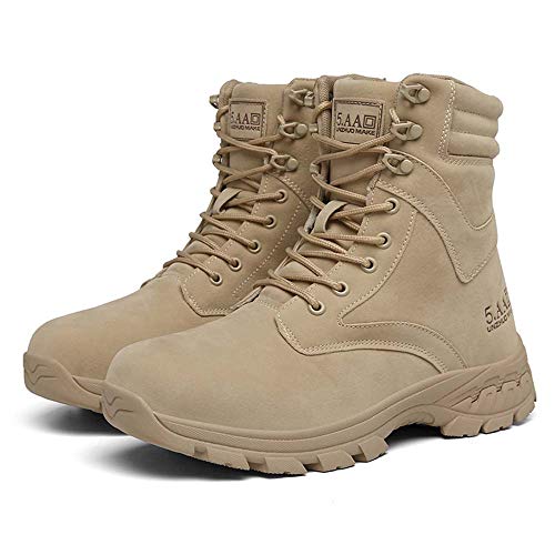 Bititger - Botas de desierto militares de piel, impermeables, con cremallera, botas tácticas y de combate para hombre, para patrullas, de seguridad, para policías, color Beige, talla 40 2/3 EU