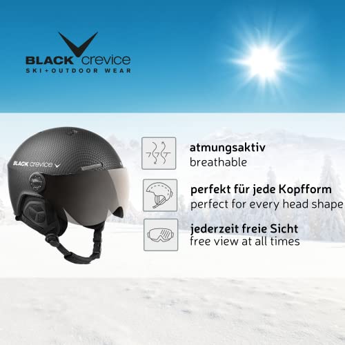 BLACK CREVICE Casco de esquí Gstaad I Casco de esquí con Visera I para Hombres y Mujeres I Casco de ski de policarbonato I Casco Transpirable I Talla Ajustable (Negro Carbon, M/L)