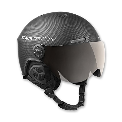 BLACK CREVICE Casco de esquí Gstaad I Casco de esquí con Visera I para Hombres y Mujeres I Casco de ski de policarbonato I Casco Transpirable I Talla Ajustable (Negro Carbon, M/L)