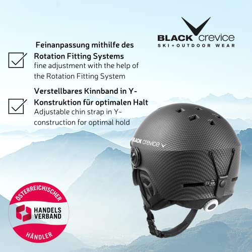 BLACK CREVICE Casco de esquí Gstaad I Casco de esquí con Visera I para Hombres y Mujeres I Casco de ski de policarbonato I Casco Transpirable I Talla Ajustable (Negro Carbon, M/L)